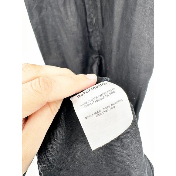 Reformation Bridgton Black Linen Sweetheart Off Shoulder Slit Midi Dress Size 8 - Picture 3 of 5